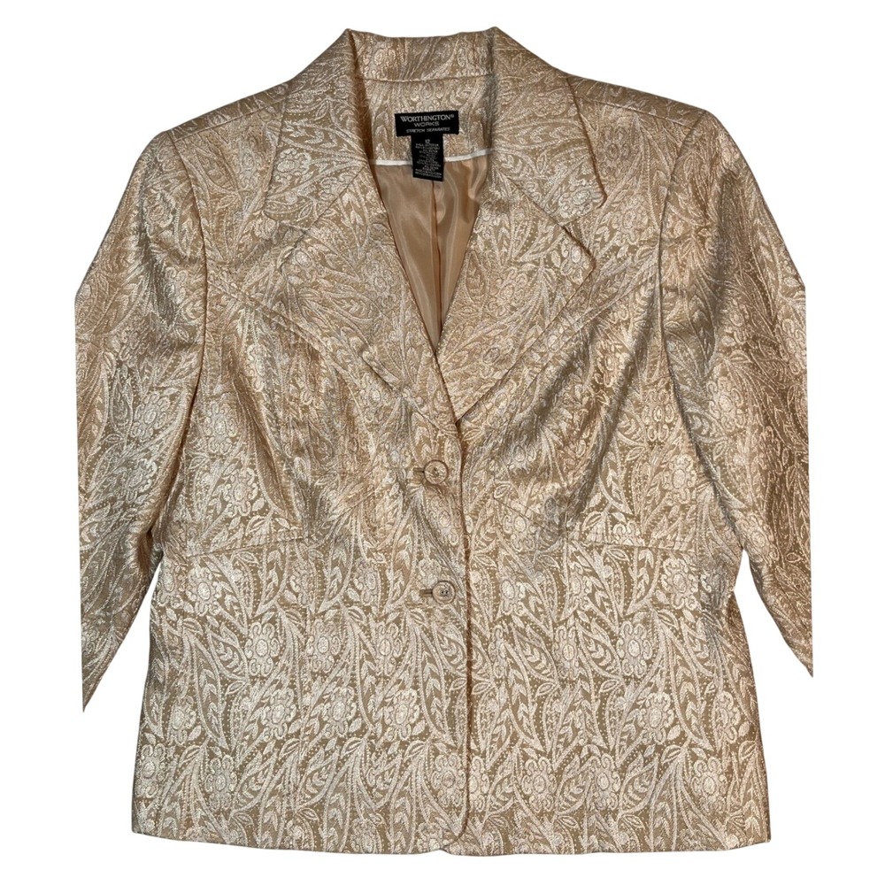 Gold‎ Brocade Paisley Blazer Size 12 Metallic Jacquard Evening Jacket - Picture 2 of 15